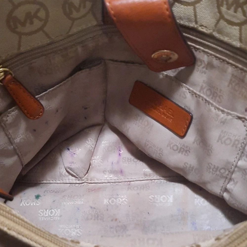 Michael Kors Cream and Brown Shoulder Bag
